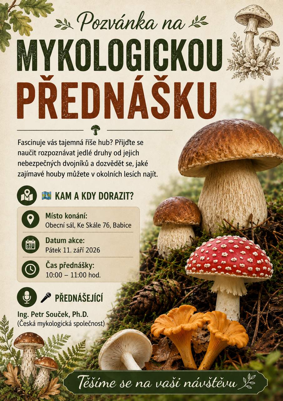 Pozvánka na mykologickou přednášku 2026