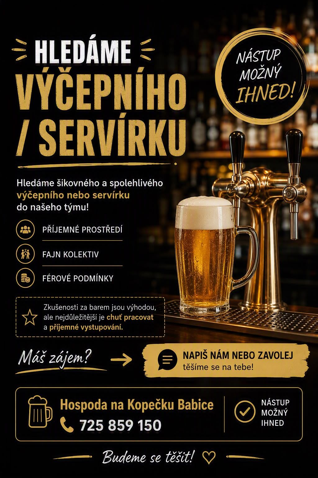 Hospoda Na Kopečku hledá výčepního/servírku
