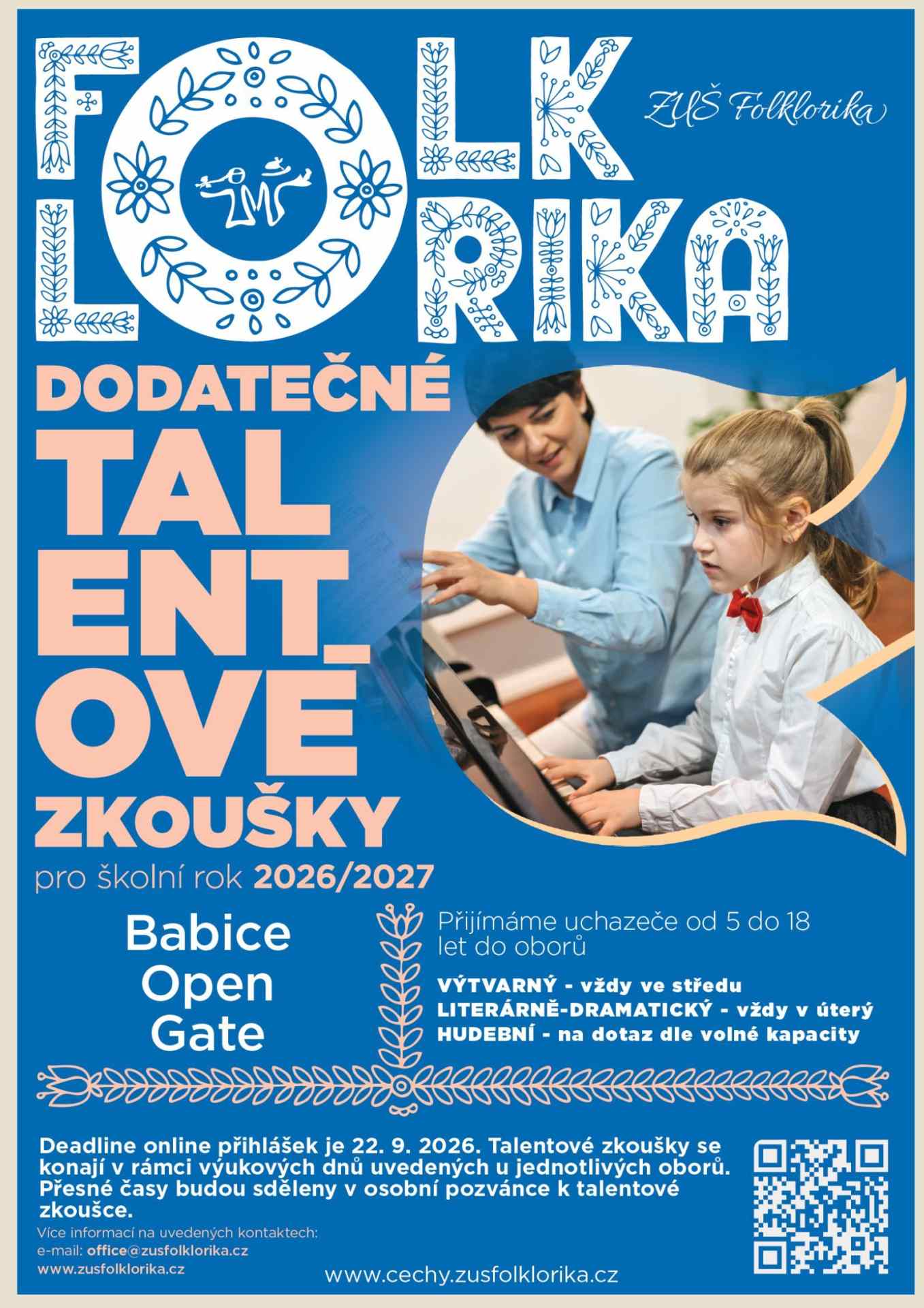 ZUŠ Folklorika - dodatečné talentové zkoušky pro letošní školní rok 