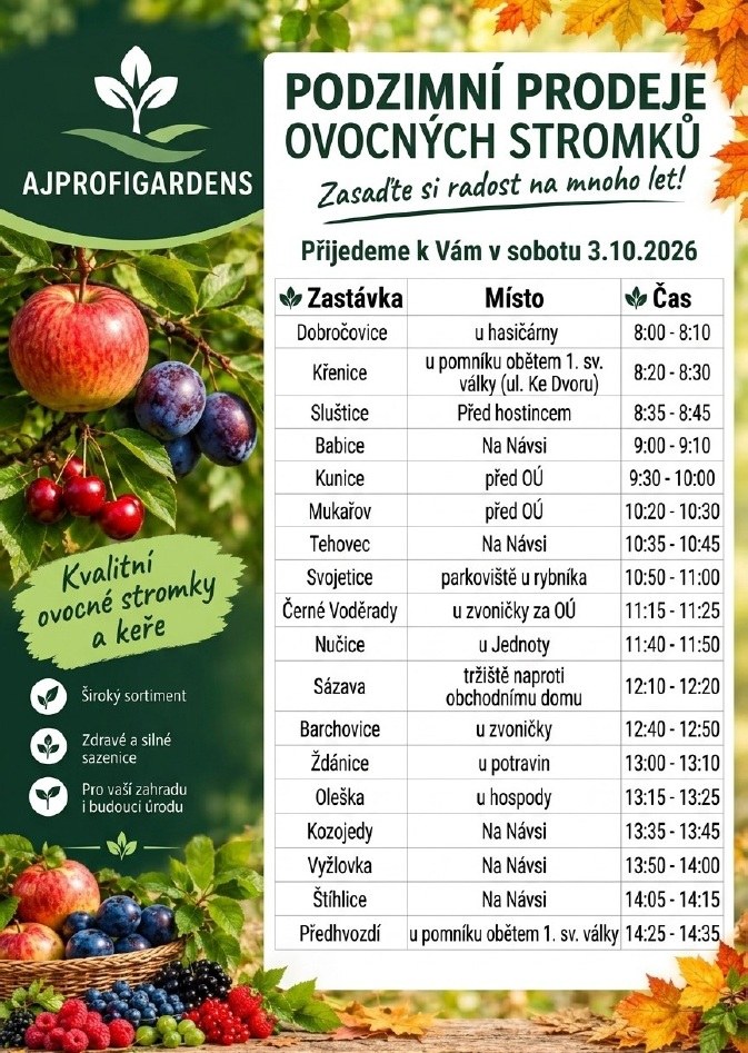 3.10.2026 Prodej ovocných stromků