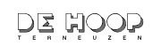 Wit logo met de tekst 'DE HOOP' in een stijlvolle, schaduwrijke lettertype.