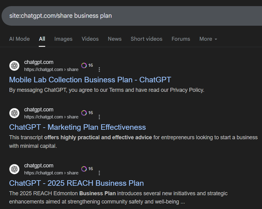 Google SERP or "site:chatgpt.com/share business plan" search