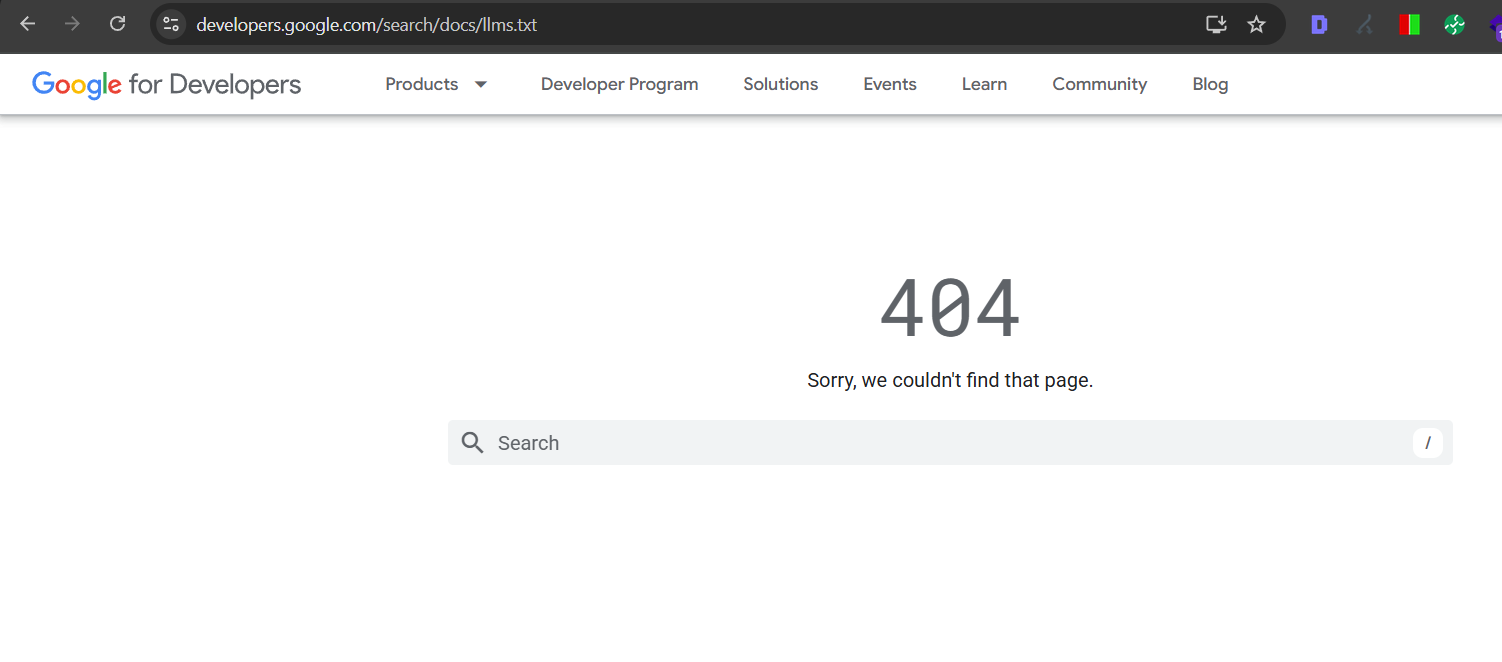 google's llms.txt 404