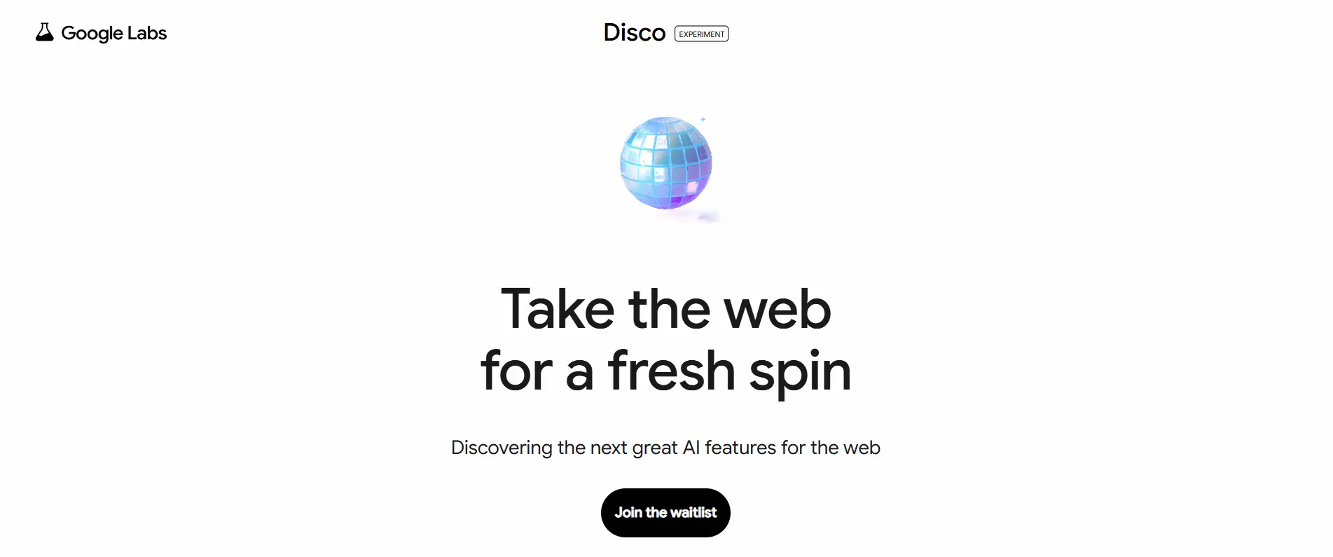 Disco Google Labs homepage