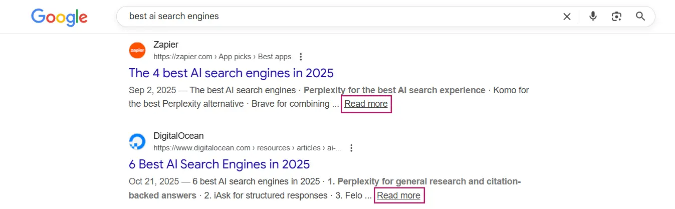 "Read more" option in Google SERP