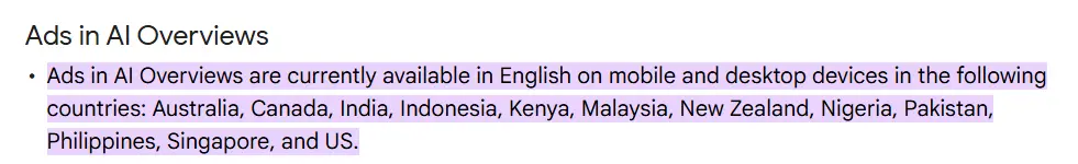 Ads in AI Overviews update
