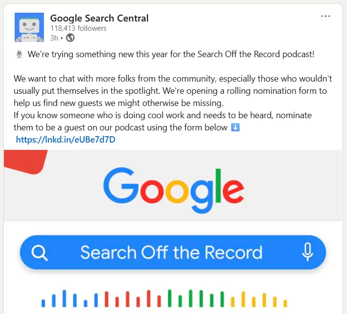 Google Search Central LinkedIn Post