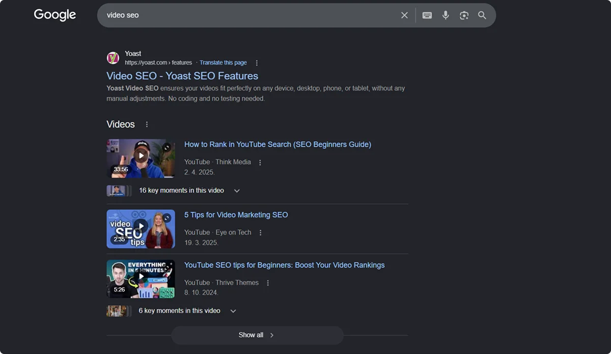Video SEO example