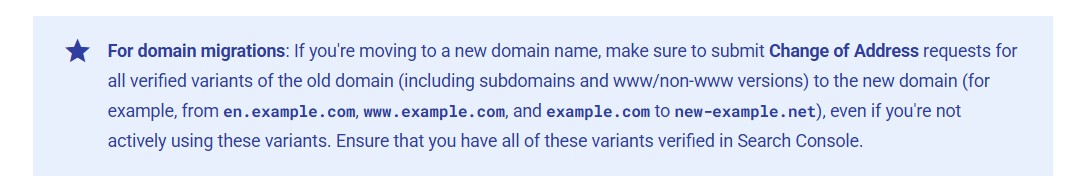 Change of Address googles site move guidance part