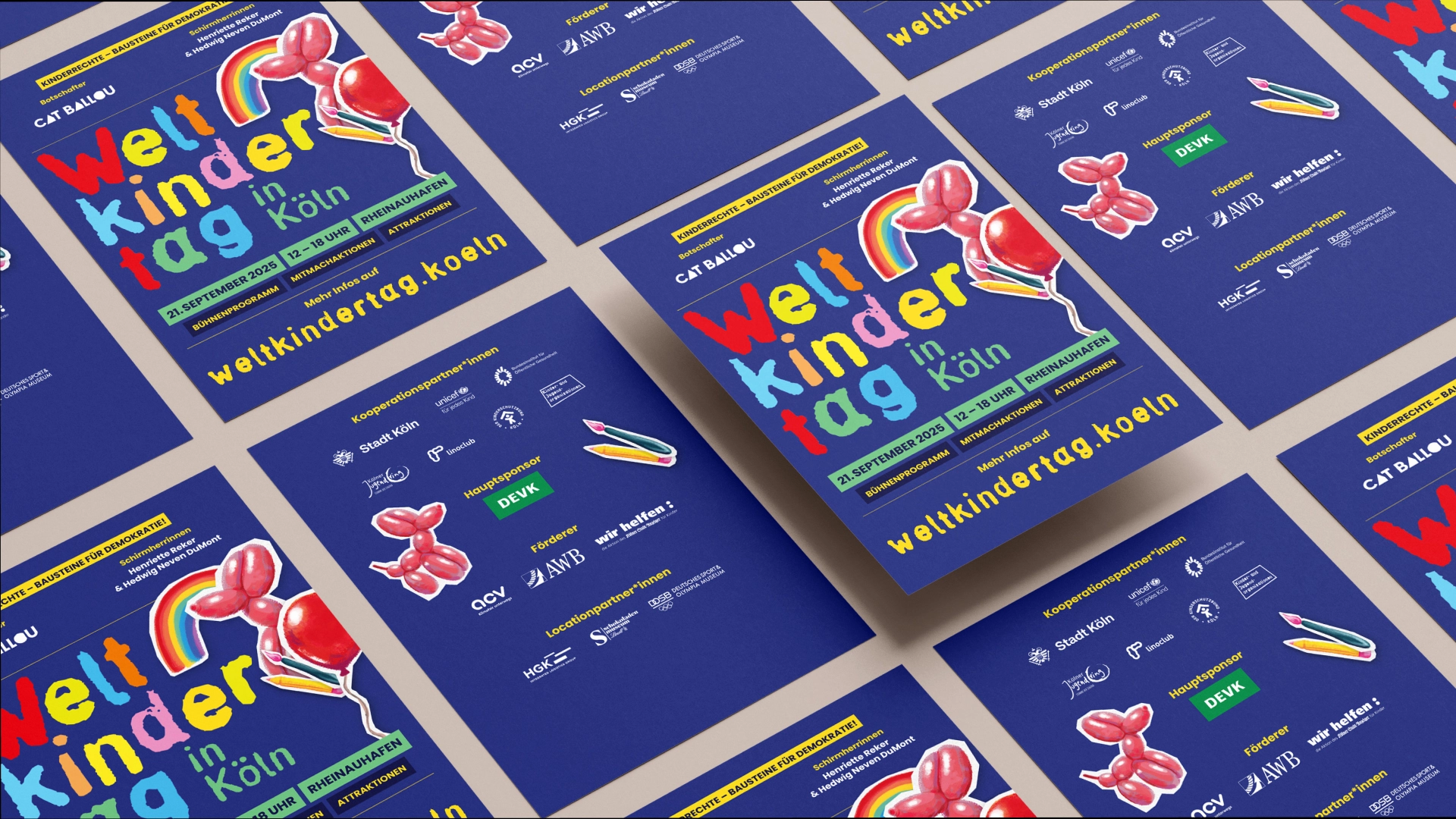 Image shows Flyer for the event, main colors are blue and colorful typo and illustrations.