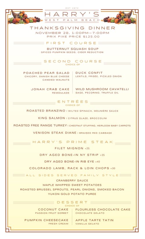 Harry's Bar & Restaurant | West Palm Beach Menu