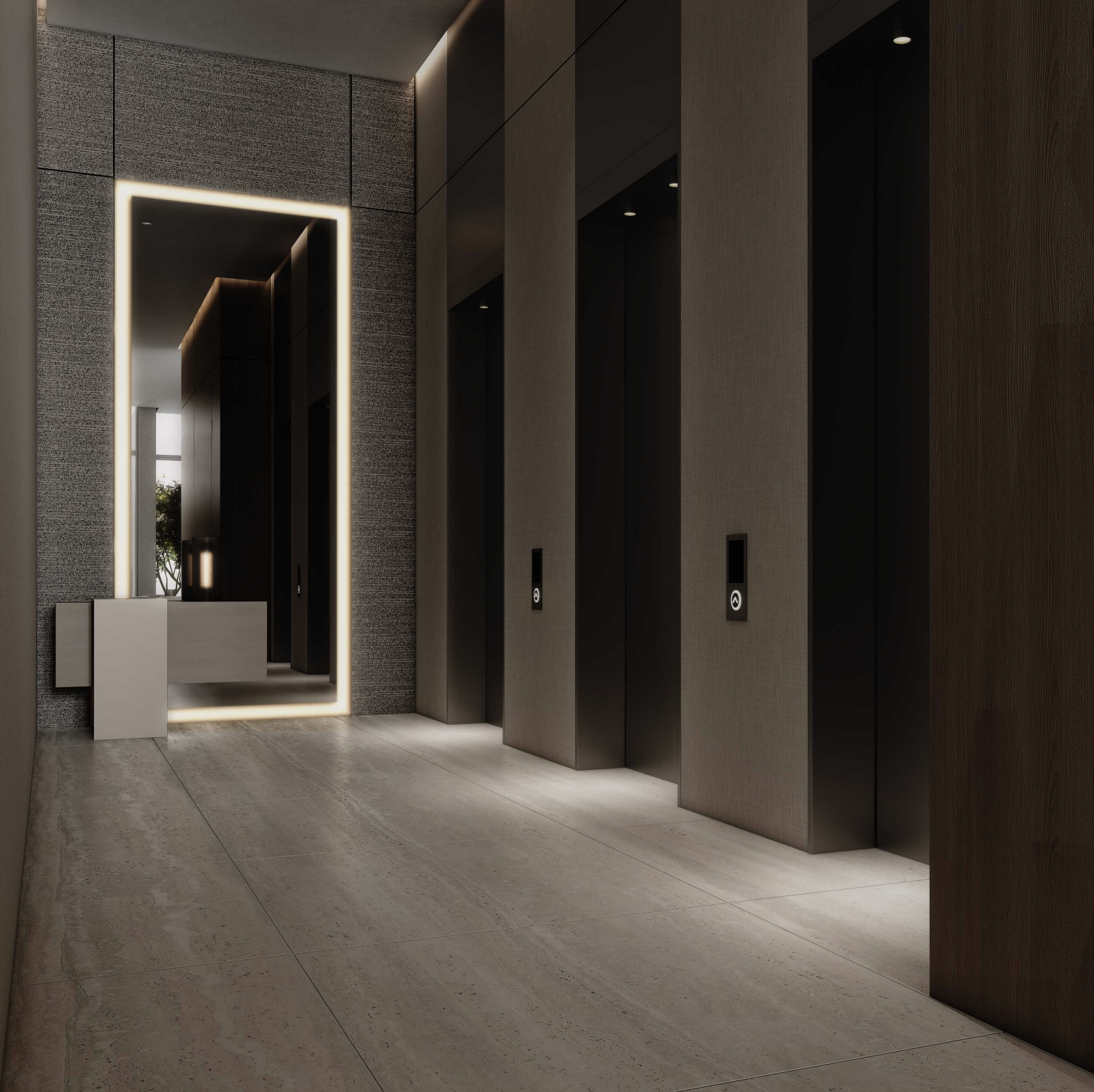 Aufzugslobby-Rendering in SEVEN Urban Living