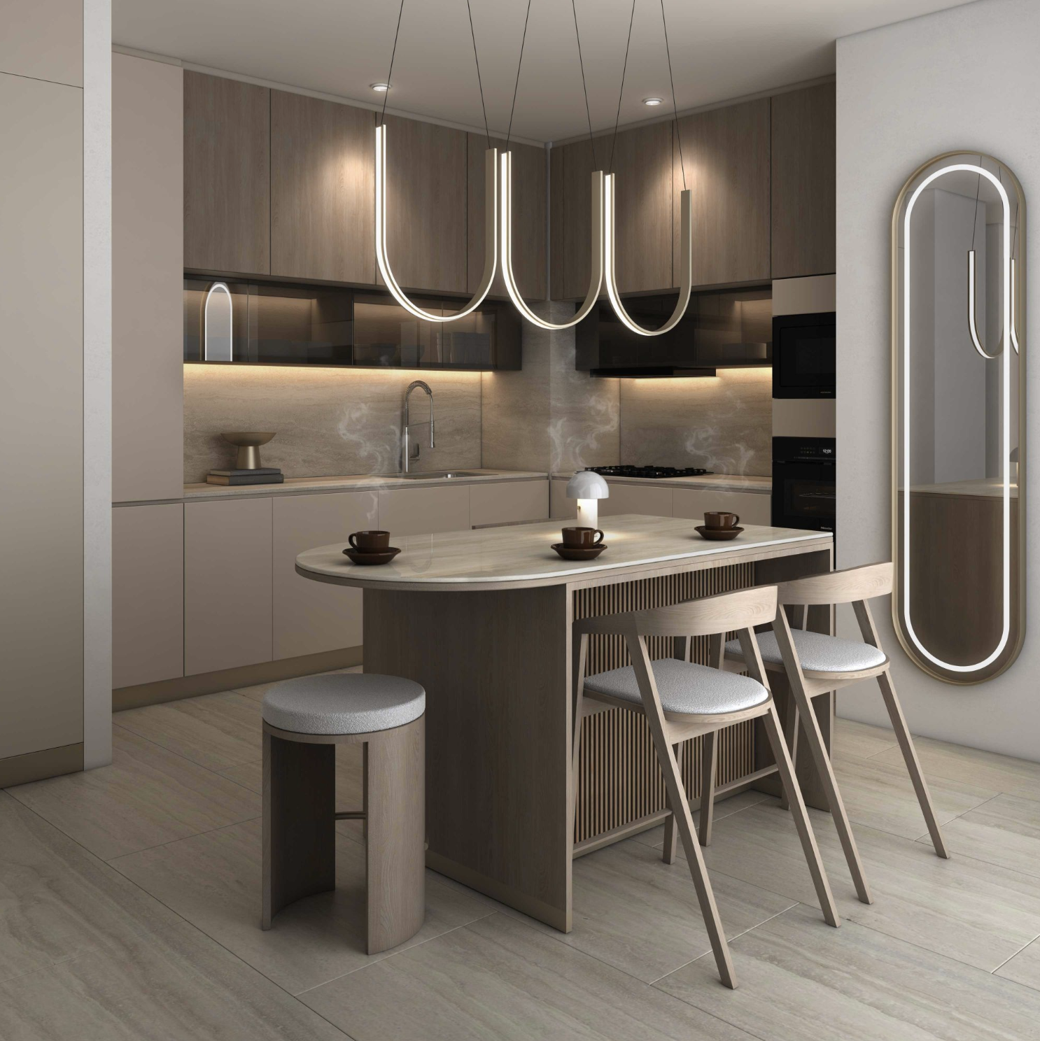 Küche mit Kochinsel, Architekturvisualisierung