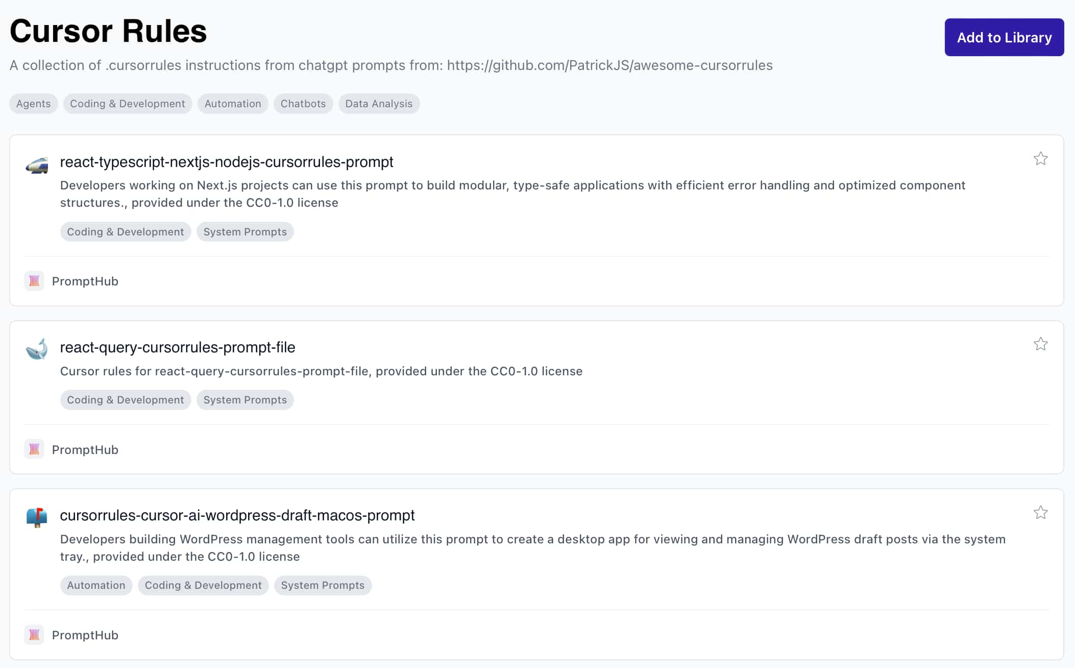 A collection of cursor rule prompts inside of PromptHub