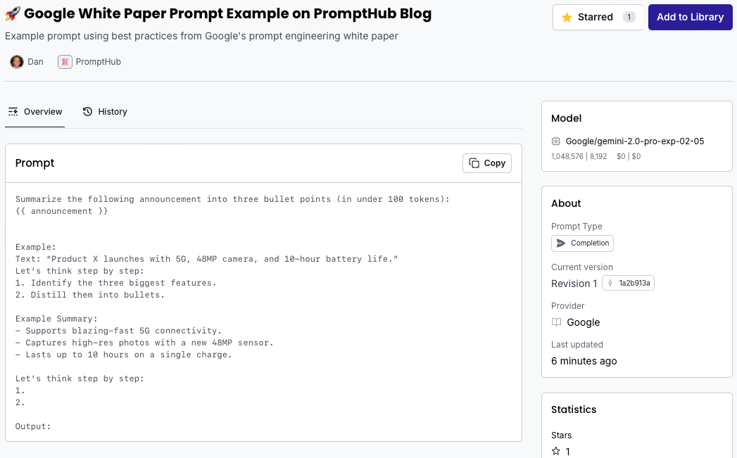 A prompt template in PromptHub platform