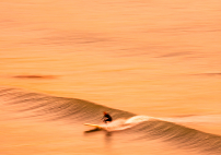 an orange wave with a surfer on it 