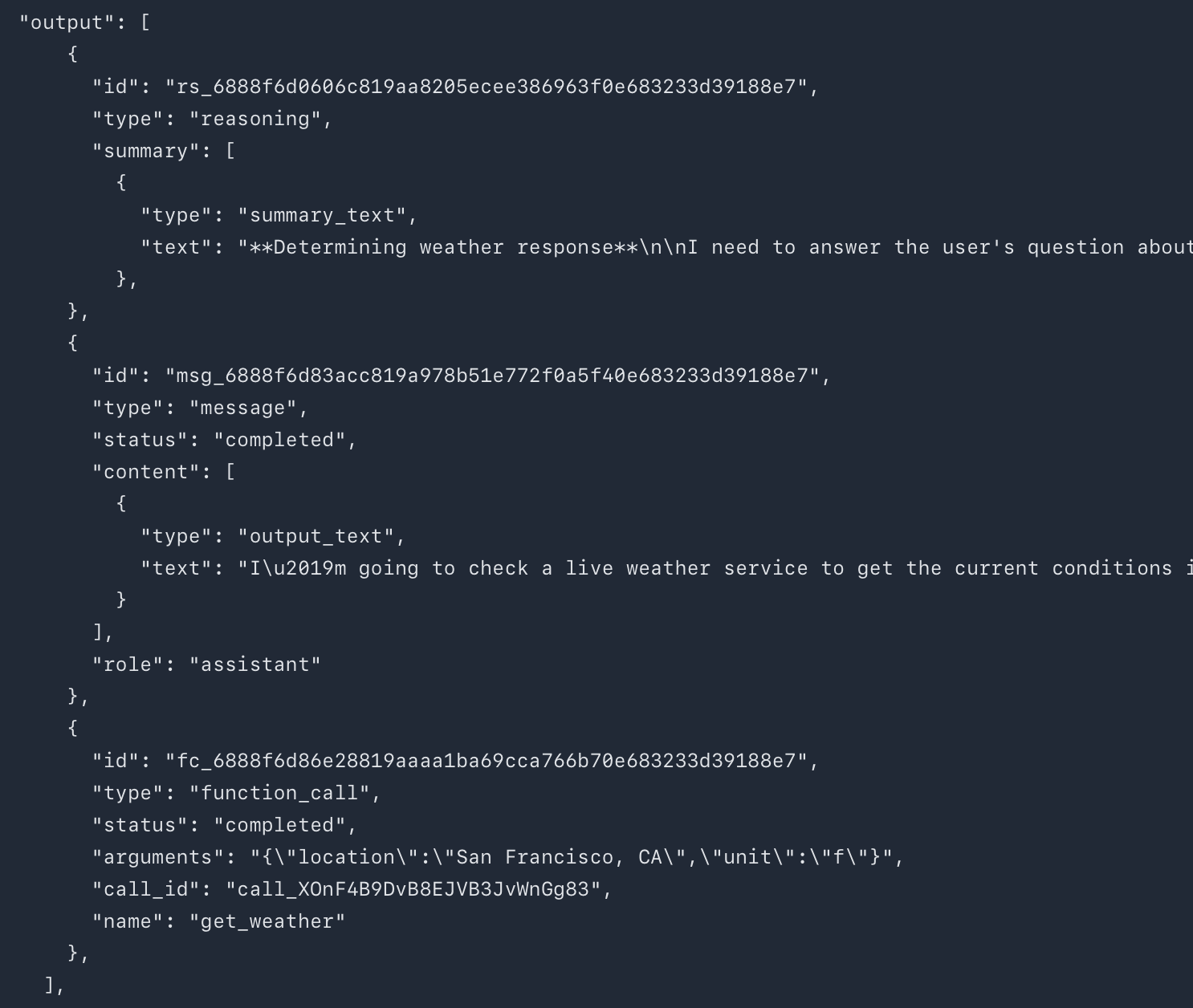 A screenshot of JSON code