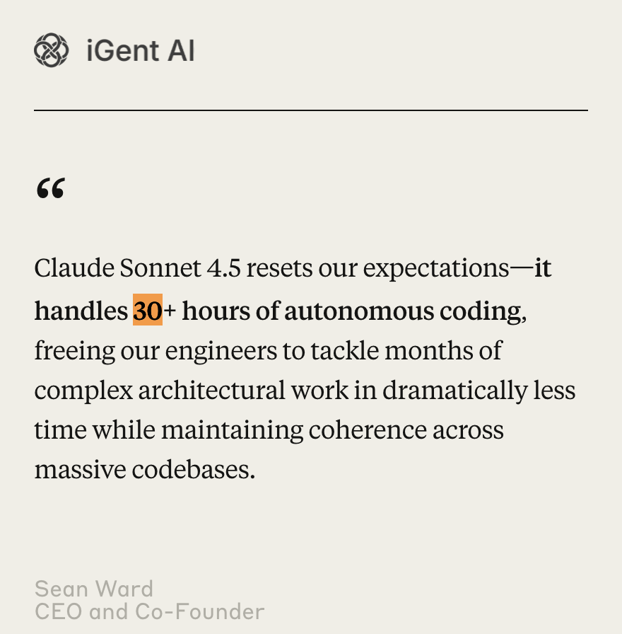 Quote from user about claude being able to work for 30 hours