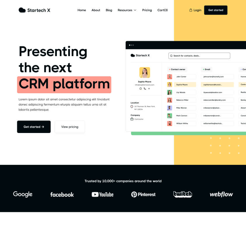 Startech X - Hero Home Page - Tech Startup Webflow Template