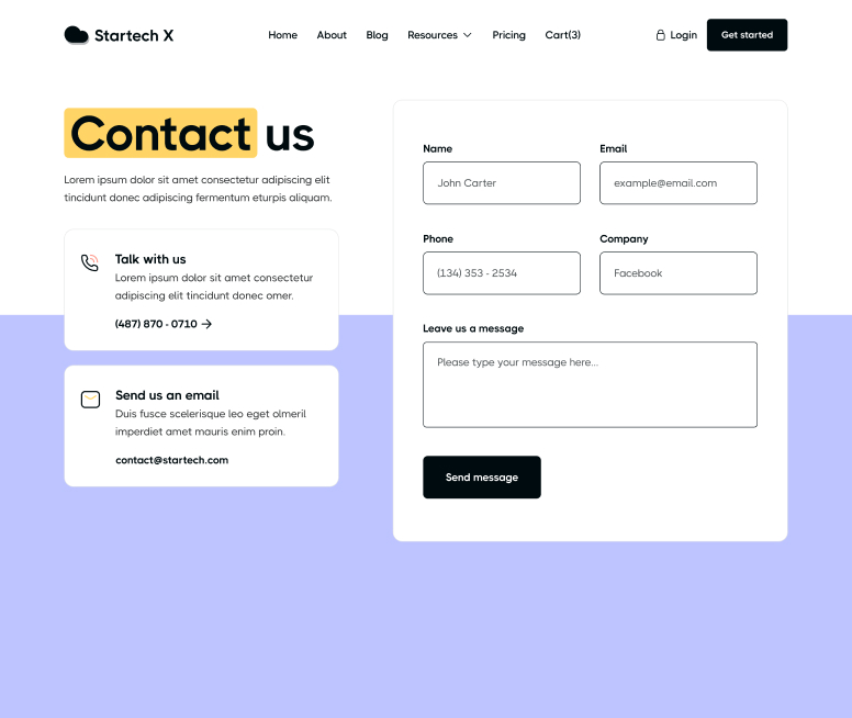 Startech X - Contact V3 Page - Home Page - Tech Startup Webflow Template