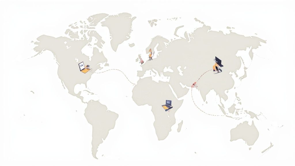 A person working on a laptop at a desk, analyzing charts and graphs on the screen, representing the world of remote data science.