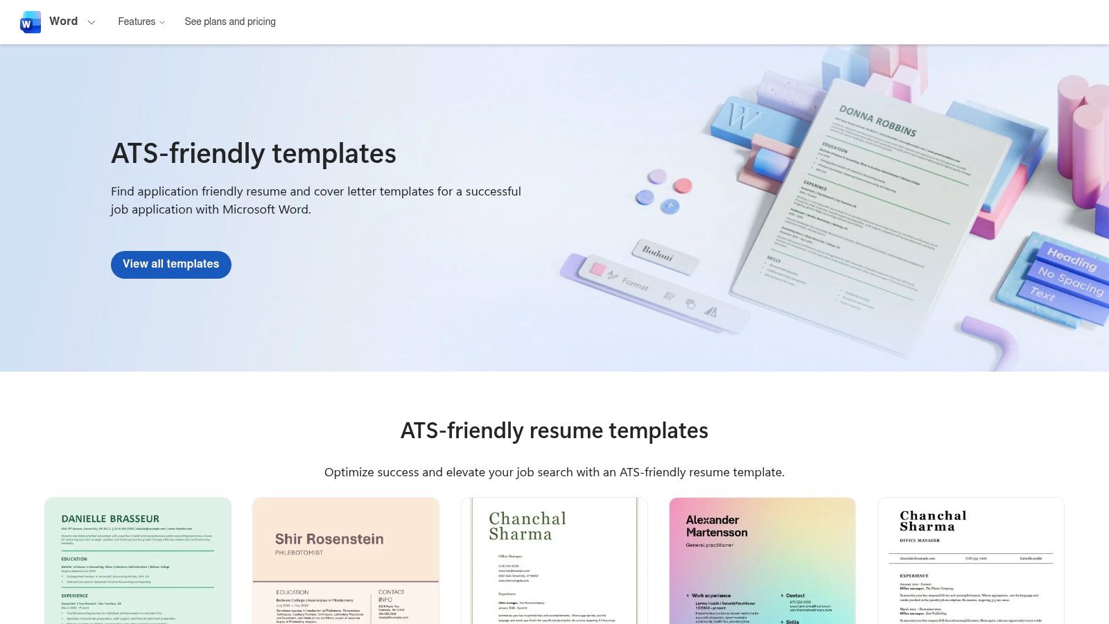 Microsoft Create (ATS resume templates)
