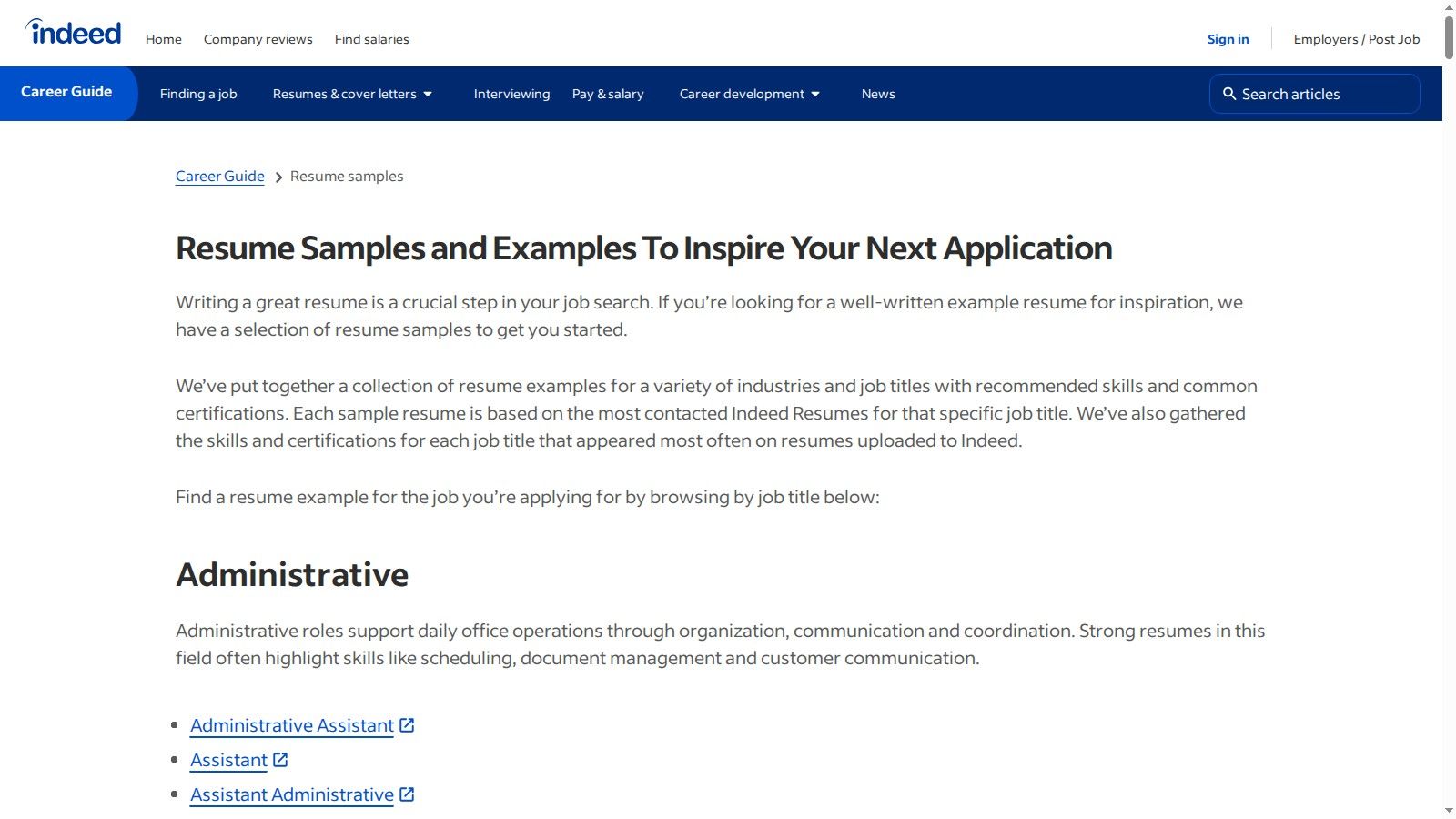 Indeed Career Guide (Resume Samples)