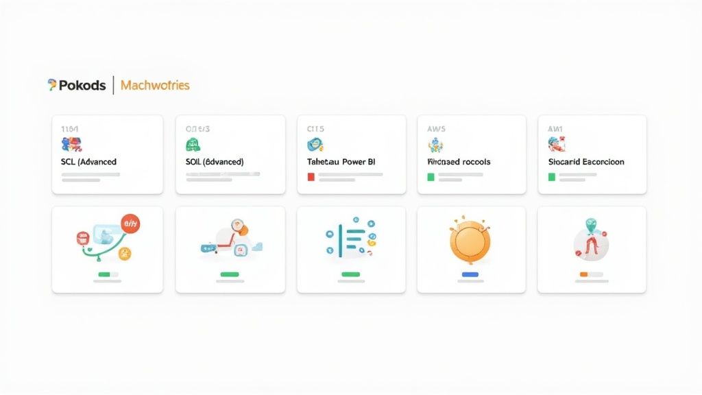 Data analyst looking at a computer screen with code and charts