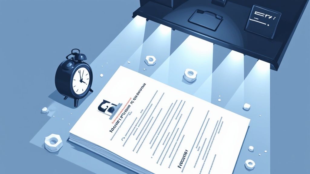 A person sitting at a desk with a laptop, looking thoughtful with a question mark bubble above their head.