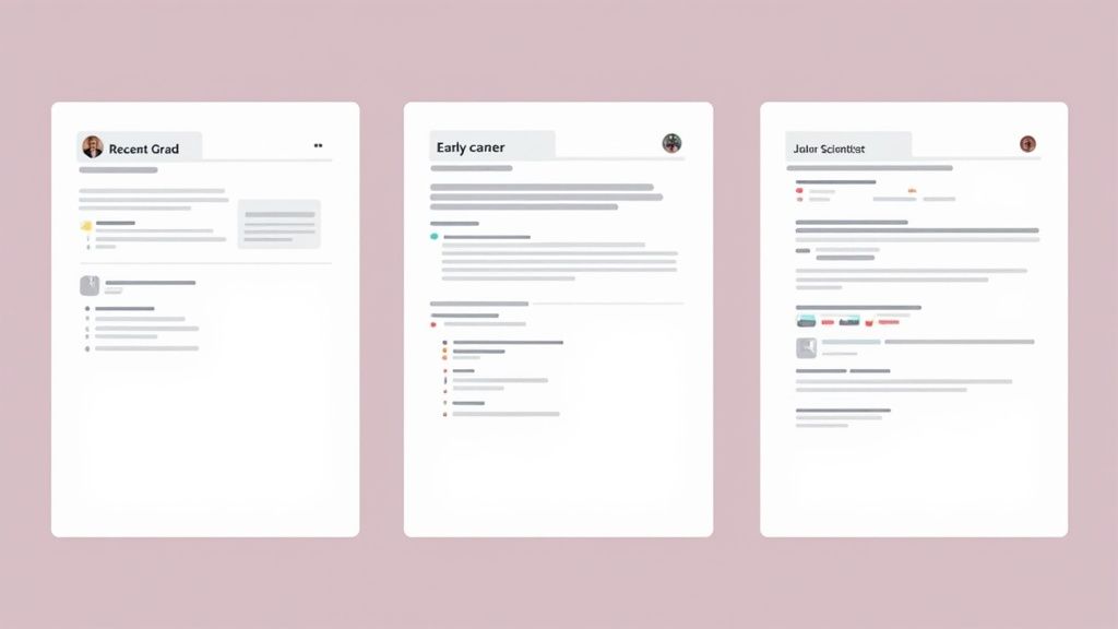 A person at a desk looking thoughtfully at a computer screen displaying a resume.
