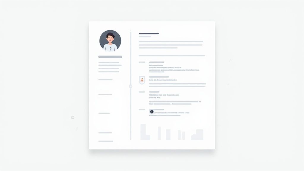 Professional resume profile layout with avatar photo and content sections for career transition applications