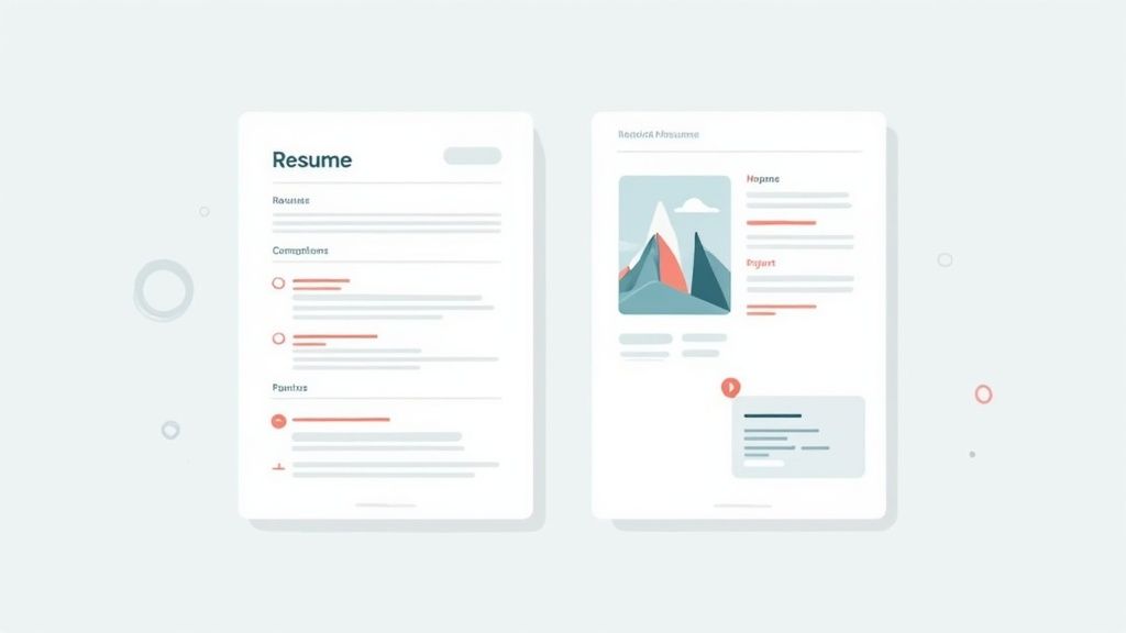 Two modern digital resume templates showcasing professional layouts and content sections on a light background.