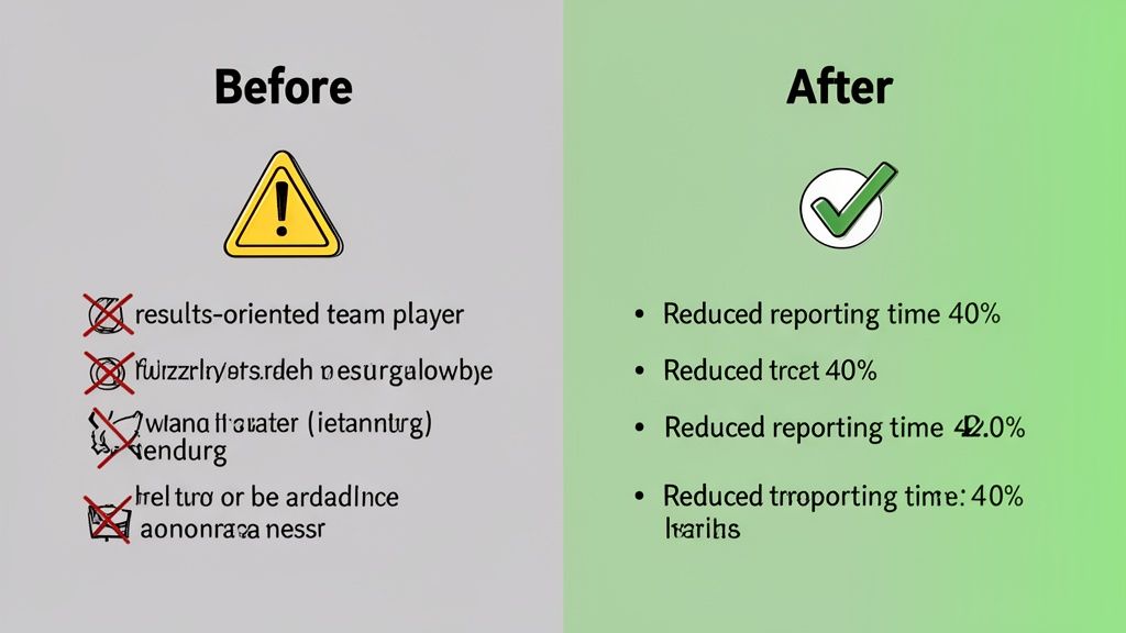 A visual comparison showing ineffective communication methods 'Before' and clear, measurable results 'After'.