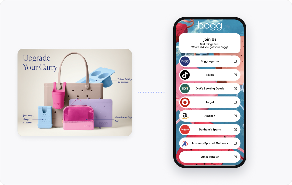 Bogg product beside an iPhone showing the Brij registration experience
