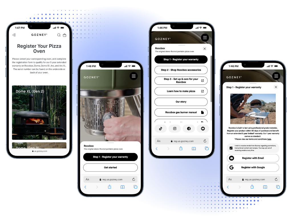 Example of Gozney's Brij-powered Warranty Registration experiences.