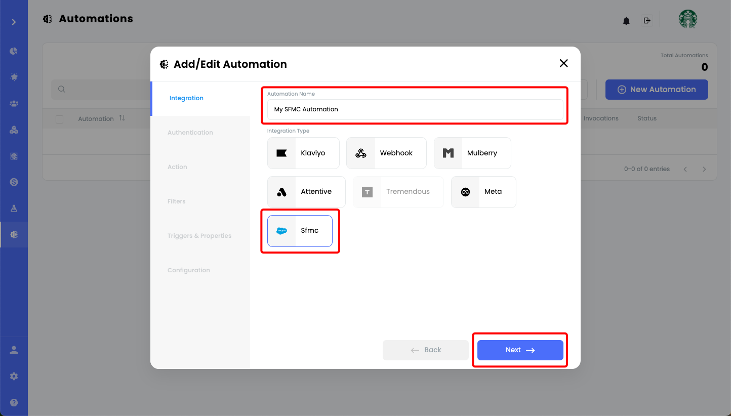 Connect Brij to SFMC in the Automations tab.