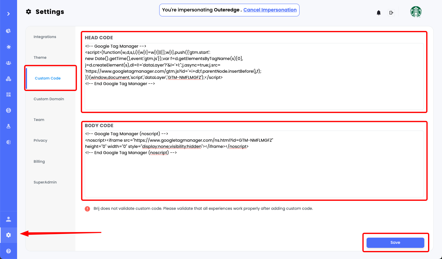 Connect Brij to Google Tag Manager.