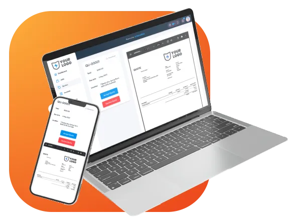 An image of a mobile and laptop device, showing off the client portal.