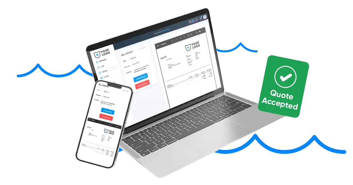 a mobile device and a laptop shown in the picture showing a Quote accepted - QuoteAccept
