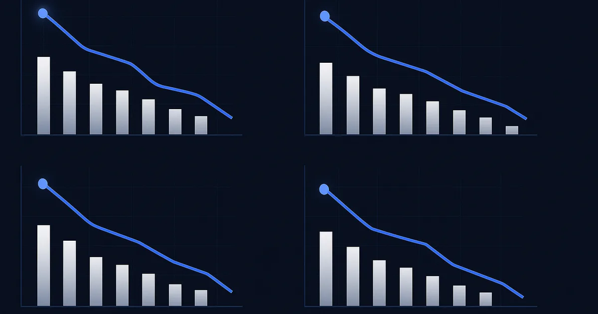 Cuatro gráficos de CTR en caída con pendientes distintas, ilustrando estudios contradictorios sobre AI Overviews