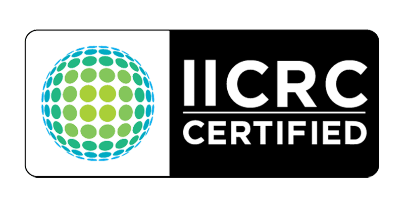 IICRC Certified logo with a blue and green dotted globe on a black background.