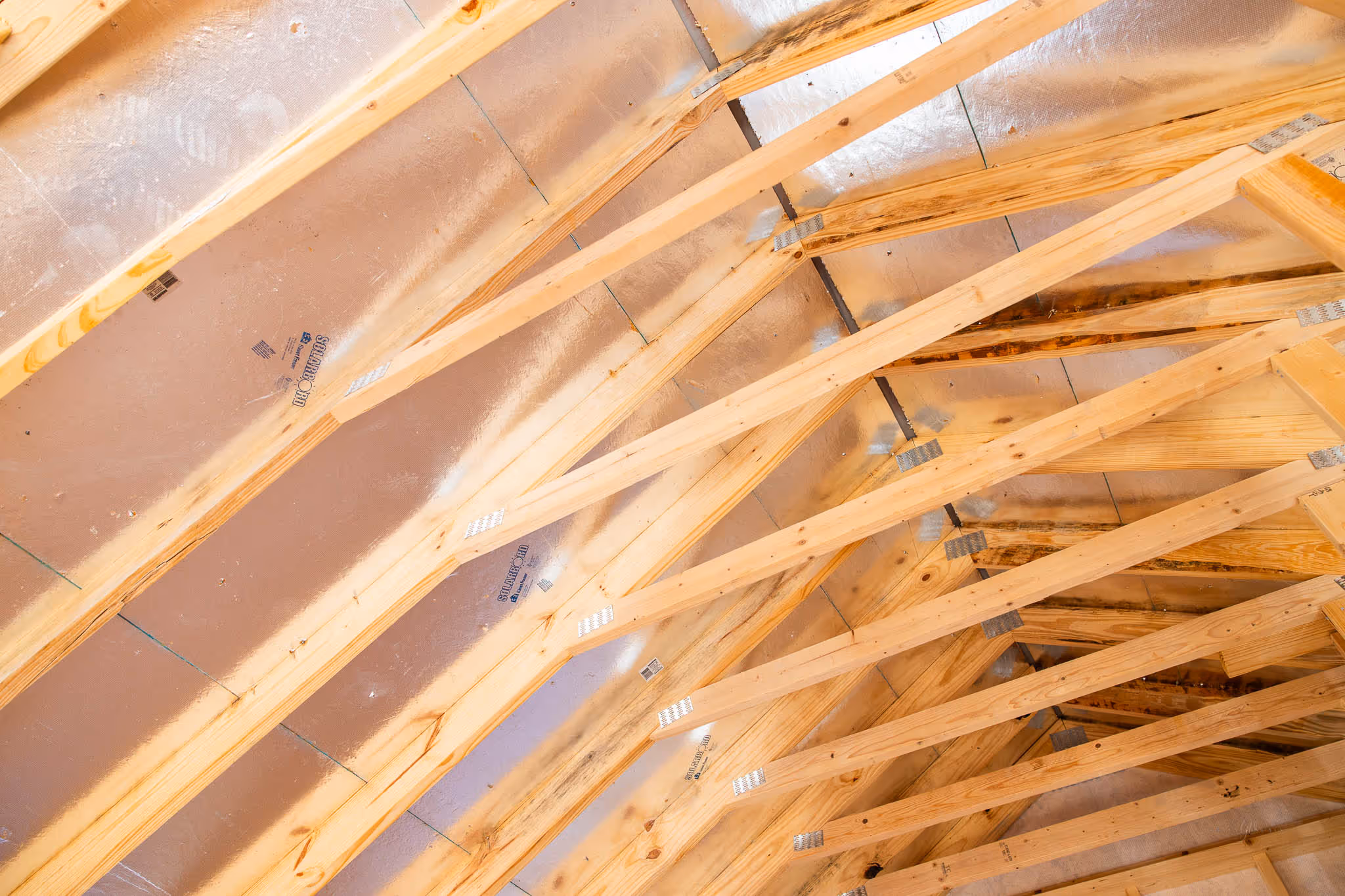 rafters of a cabin shell 16 inches on center