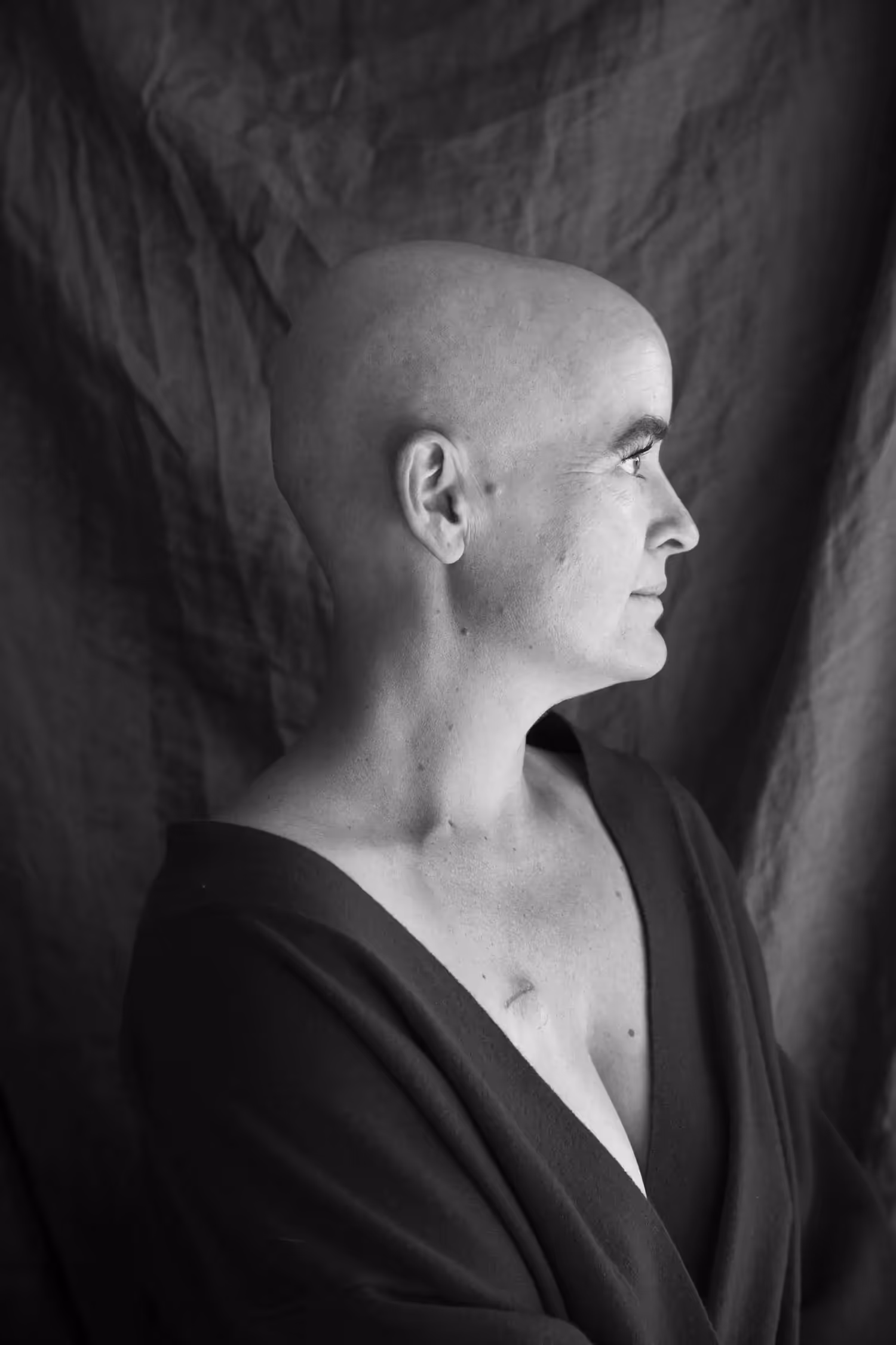 Portrait of Sarah with a shaved head