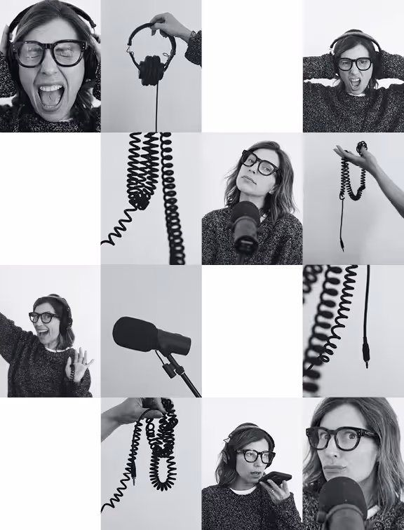 Stephanie Wittels Wachs with podcast recording mic