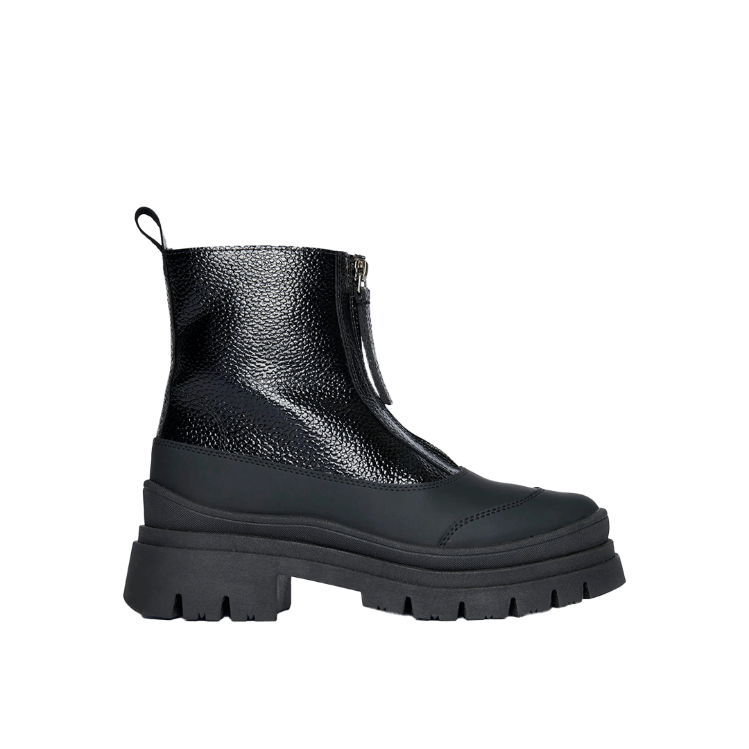 Black Pebbled Patent Ankle Boots