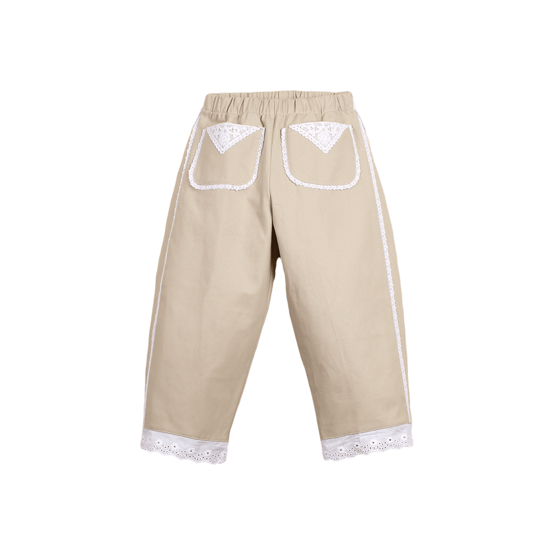 Sand Beige Relaxed Barrel-Leg Trouser for Kids