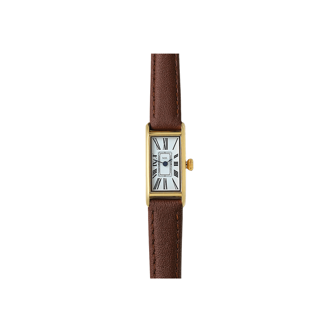 Hand Watch with Brown Calf-Skin Leather and Gold Detailing