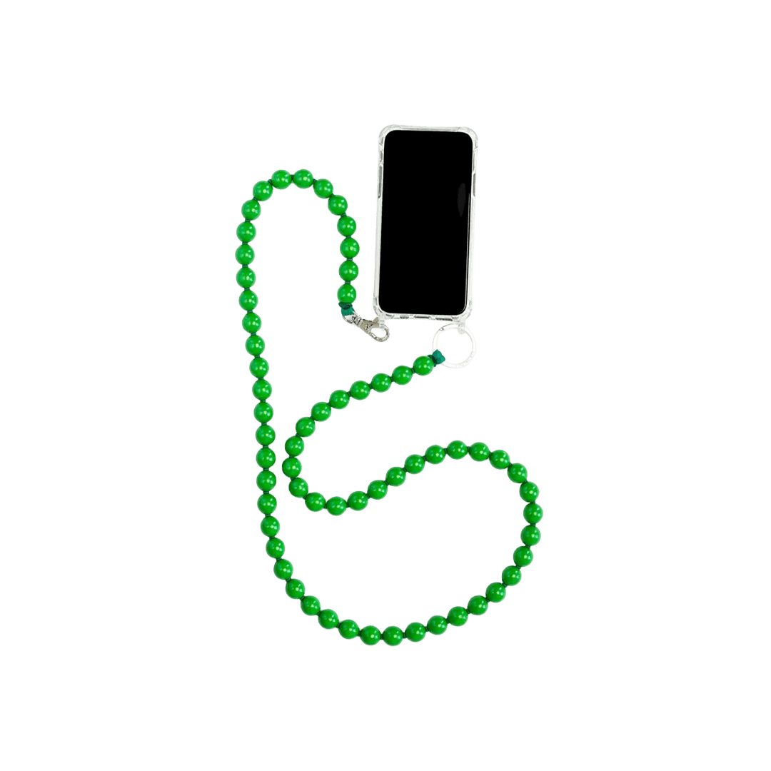 Green Phone Necklace with Elastic Band and Threaded Wooden Beads