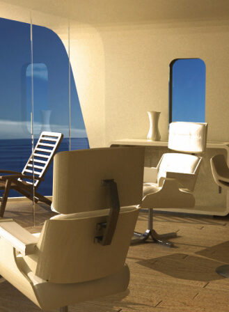 Luxury interior of command deck of the boat.