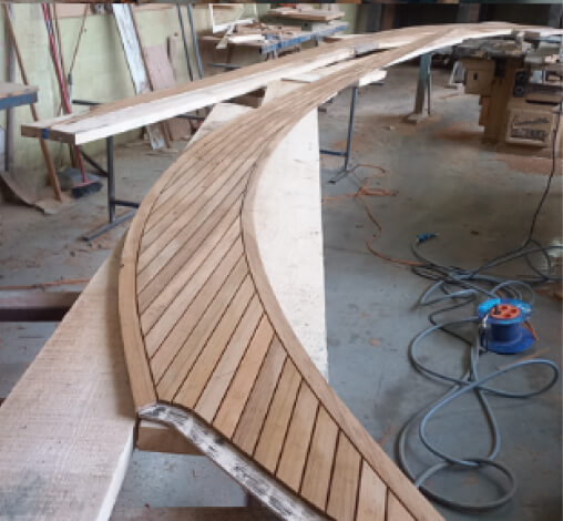 Image of part of the deck of the boat, prepared for refurbishing. 
